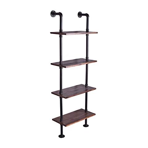 24 Inch Industrial Pipe Shelves-Wall Mounted Metal Pipe Wood Shelf-Rustic Pipe Ladder Bookshelf Bookcase-DIY Open Pipe Shelving Cover