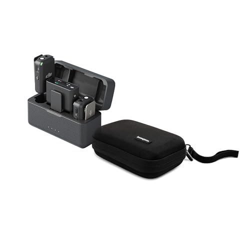 DJI Mic 2-Person Compact OLED Touchscreen Wireless Mic System (2 TX + 1 RX + Charging Case) with Storage Case Bundle - Wireless Lavalier Microphone, 250m (820 ft.) Range, 15-Hour Battery