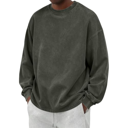 Mens Crew Necks Sweatshirts Plain Oversized Acid Wash Vintage Sweatshirt - image 2