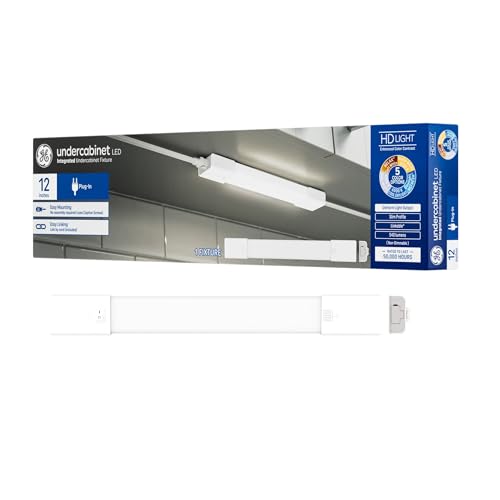 GE LED HD+ Undercabinet Light Fixture, Linkable Integrated Slim Profile Fixture for Kitchens, High Definition Light in 5 Color Temperatures, Plug-in, 12in (1 Pack)