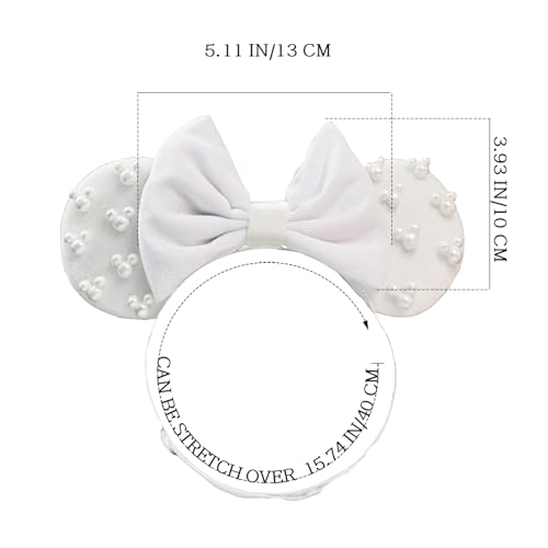 JIAHANG White Velvet Adjustable Mouse Ear Hair Bow Headband with Beadings, Fashion Bow Hairband Stand for Baby Girls Infant Toddlers2
