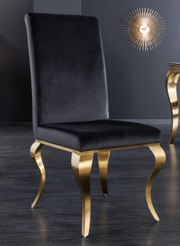 Bador Decoration Élégante chaise de salle à manger en velours noir avec pieds baroques dorés et...