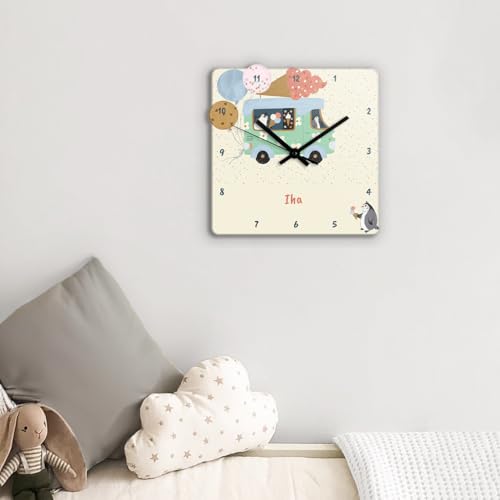 Image of Zooboo Personalized Analog Wall Clock, Custom Name Acrylic Silent Quartz Movement Wall Clock with Sleek Modern Design, Ideal for Birthdays or Return Gifts (Design - Ice Cream Fun), 30x30 Cm