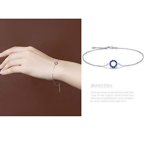 Carleen 14K Solid White/Rose Gold Open Circle Forever Love Friendship Genuine Blue Sapphire/Red Ruby Delicate Bracelet Dainty Jewelry Gift for Her Women Wife, 7" + 1.2" Extender - Image 3