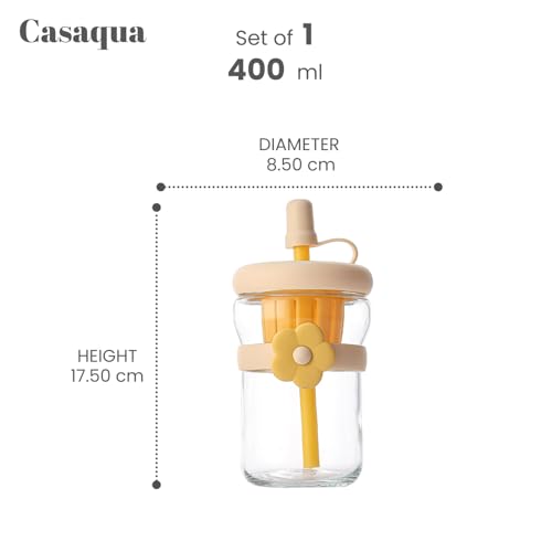 Image of Glass Tumbler with Infuser Lid and Straw - 400ml, Set of 1, Flower Cup, Travel Sipper Bottle for Juice Cocktail Iced Tea Coffee Hot Cold Drink Cup (Receiving Random Color)