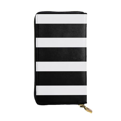 Stripes Black White Womens Long Wallet Purse,Pu Leather Clutch Bag With Zip Card Holder Case Credit Coin Wallets