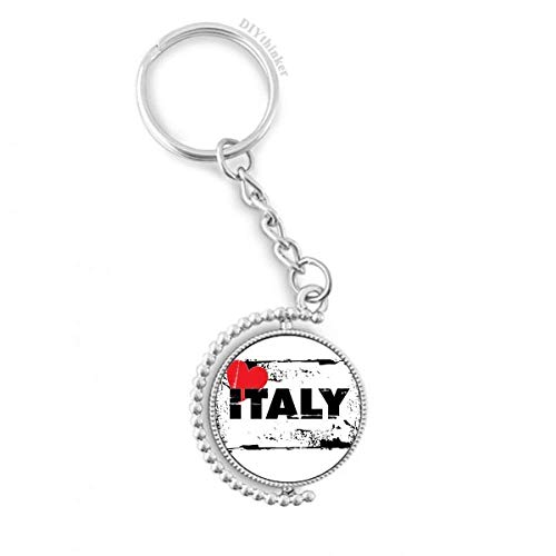 Llavero anillo Amo Italia con corazón rectangular giratorio estilo Pilgrim para bolso
