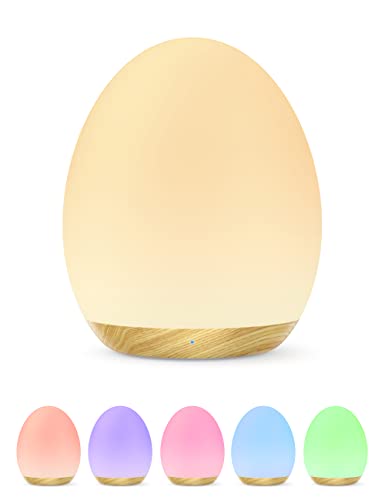 Image of JolyWell Night Light for Kids with Color Changing Mode & Dimming Function, Rechargeable Baby Egg Night Light with 1 Hour Timer&Touch Control, up to 100H, Wood Grain