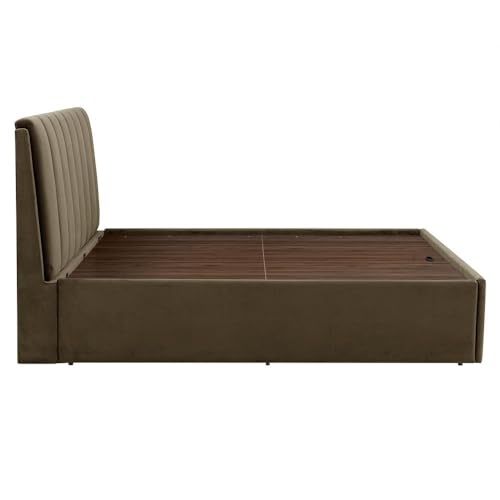 Image of Wakefit Bed | King (78 X 72) Solid Wood Bed, Upholstered, Hydraulic Storage, 3 Year Warranty - Antho - Velvet Stone