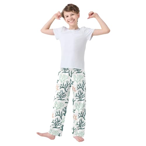 Pajama Pants Lounge Sleep PJ Bottoms Sleepwear Elastic Waist Drawstring M Green Coral White3