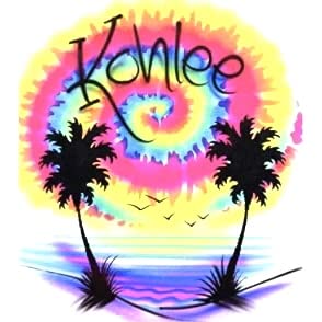 Airbrush Beach Scene Tye Dye Palm Trees Name Design T Shirt