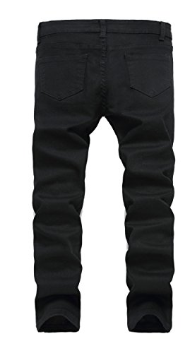 Boy's Black Slim Fit Skinny Jeans Ripped Elastic Waist Pants With Zipper For Kids,Black,16 Slim #TOP1