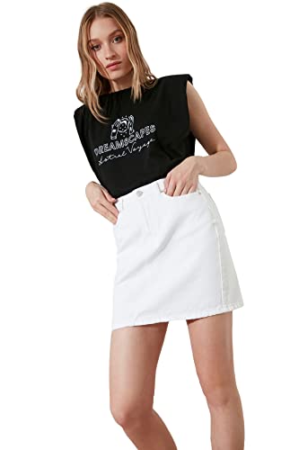 Trendyol Minifalda Vaquera básica Falda, Blanco, 42 para Mujer