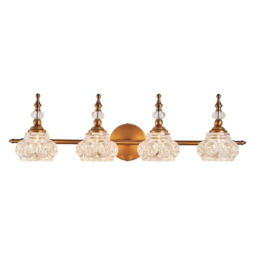 ZILANL Vintage Vanity Light Fixtures, 4-Light Bathroom Lighting with Crystal