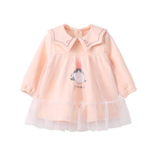pureborn Baby Girls Long Sleeve Tulle Overlay Dress Light Pink 1-2 Years