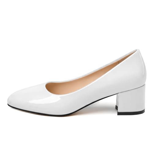 Image of SKYSTERRY Women's Low Heel Dress Pumps Shoes 2 Inch | Low Chunky Block Heel Pumps, Closed Round Toe Heels, Patent Leather Office Work Wedding Pumps Shoes