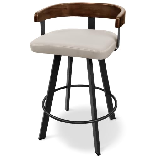 Image of FORSPARK 26 inch Swivel Counter Height Bar Stools, 350 lbs Capacity Barstool | 360 Rotation, Easy to Assemble, Wide Foam Cushion, Solid Wood Backrest, Heavy Weight for Kitchen Dining Cafe, Grey & Black