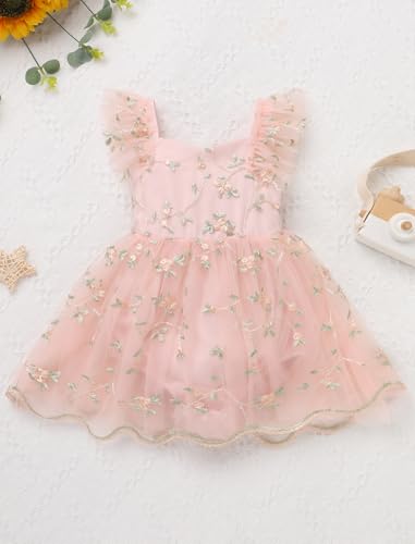 FYMNSI Infant Baby Girl 1st Birthday Outfit Floral Lace Tulle Romper Tutu Dress Headband 2PCS Bodysuit Princess Summer Clothe4