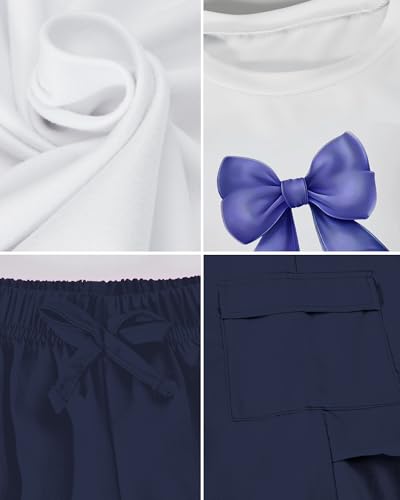 Image of Betusline Girls 2 Piece Outfits Short Sleeve Crop Top & Parachute Cargo Pants Set,4T-14 Years