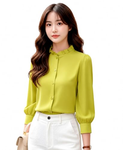 Image of Messica Women Brown Solid Cotton Blend Knitted Top | Ruffle Neck | 3 /4 Sleeve | Regular Fit Casual Office Wear Top