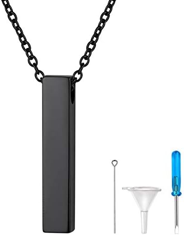 Richsteel Black Bar Urn Pendant Necklace for Ashes Cremation Jewelry with 18 Inch Rolo Chain Memorial Gift Waterproof