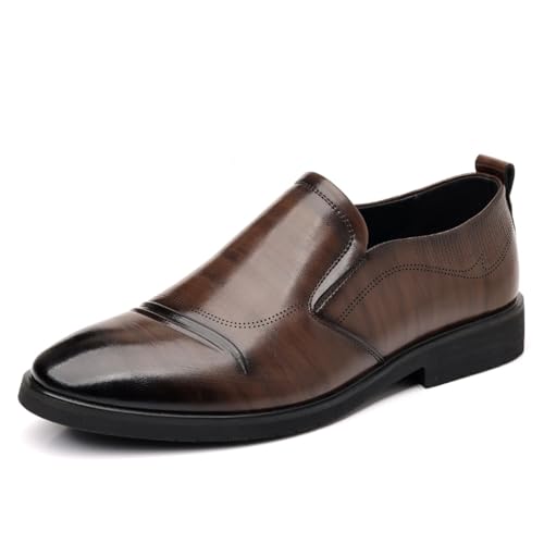 Men's Perforated Breathable Slip - On Loafers, Leather Dress Shoes with Pointed Toe, Derby Style. Ideal for Outings, Parties, Weddings and Other Formal Occasions Brown Black