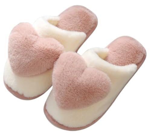 Women's Fuzzy Slippers Sweet 3D Heart Slip-on Bedroom Shoes Fall Winter Plush Non-slip Platform Slippers Valentine's Day Gift