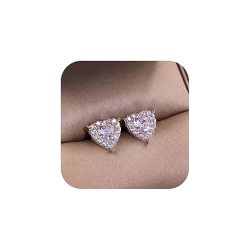 Cubic Zirconia Full Diamond Earrings Studs,Sparkling Heart/Round/Princess Cut Birthstone Stud Earrings Birthday Jewelry