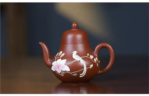Juegos De Tazas De Té Maceta Hecha A Mano Con Pintura Arcilla, Flor, Pájaro, Tetera Barro Crudo Zhu, Juego Zisha, Artículos Té, Teteras Creativas Púrpura 190ml Juego De Té De La Tarde