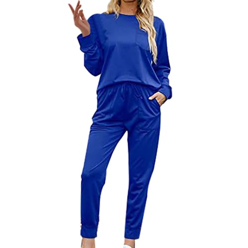 Pyjama à manches longues femme ensemble de jogging ample uni taille haute élastique
