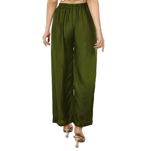 Image of Women's Rayon Palazzo Pants | Solid Color Wide Leg Trousers in 18 Shades | Elastic Waist Casual Bottoms XS-7XL | Comfortable