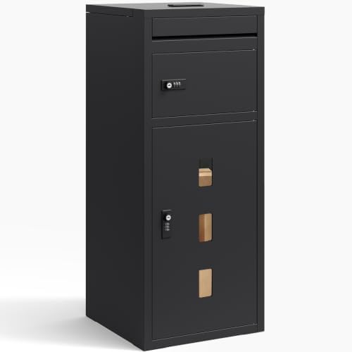 OMERAI Paketbox Briefkasten mit Paketfach, Fertig Montiert & Sichtfenster | Schwarz Groß Paketkasten | Zahlenschlössern | Bodenmontage | Paketbriefkasten | 96X40X40CM | Verzinkter