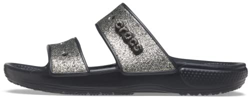 Crocs (クロックス) 男女兼用 大人用 メンズ レディース クラシック ストラップ2本 スライドサンダル, ブラック/ゴールドグリッター。, 7 Women/5 Men