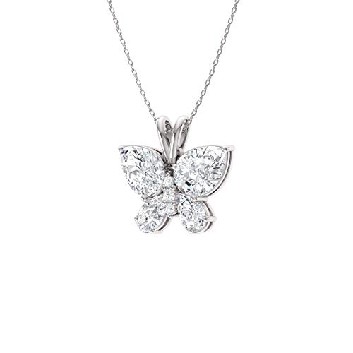 Diamondere Natural And Certified Emerald And Diamond Butterfly Petite Necklace In Sterling Silver | 1.04 Carat Pendant With Chain #TOP1