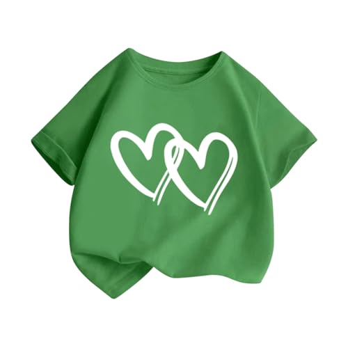 Kids Girls Cotton Tshirt Cute Heart Print Short Sleeve Crew Neck Basic Tops Tee Summer Loose Fit Comfy Casual Blouses