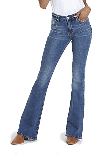 DEAR JOHN Rosa Flared Women's Jeans Mid Rise Full Inseam Comfort Stretch Denim