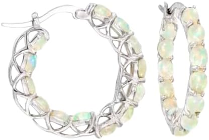 Generic Natural Ethiopian Oval opal Hoop Earring 925 Sterling Silver Weding Jewelry For Her