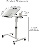 Adjustable Overbed Table with Wheels, 23.6"–37.4" Mobile Bedside Desk with Tilt Top, Rolling Laptop Stand for Bedroom, Hospital, Office, White