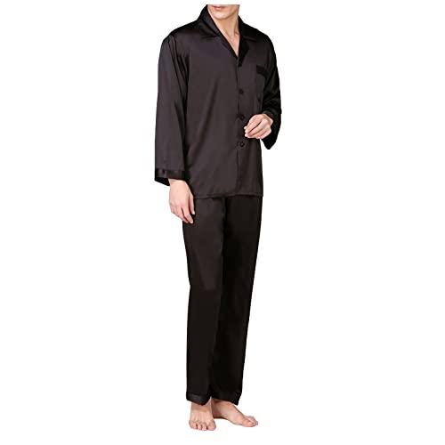 Pajamas for Men Silk Long Sleeve Button Down Sleep Shirts and Pant 2 Piece Pajama Set Loose Lounge Nightwear Sets4