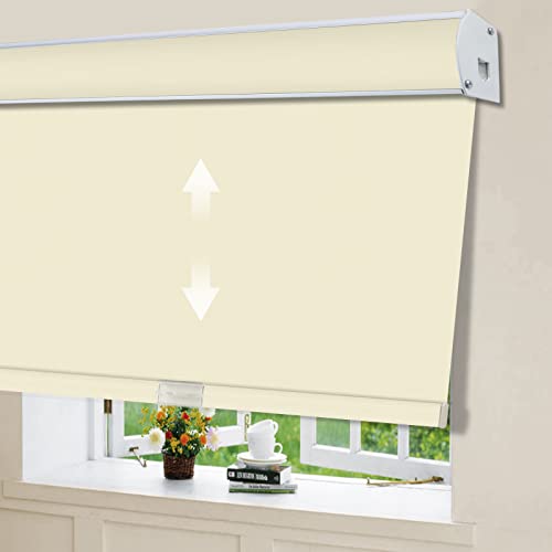 Roller Shades Window Blinds, Beige Custom Light Filtering Thermal Insulated Waterproof UV Protection Premium Cordless Roller Blinds for Windows, Doors, French Doors, Easy to Install
