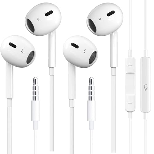 VZZBOO 2 Pack Wired Headphones for iPhone Earbuds with 3.5mm Plug Earphones Built-in Microphone & Volume Control Compatible with iPhone/ipad/Android/Computer and Other 3.5mm Jack Devices