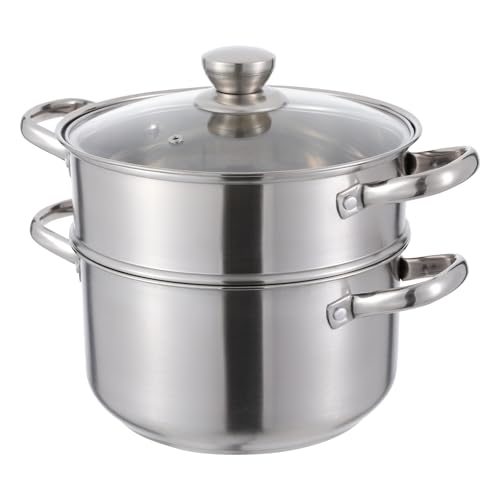 Foto von whsiodj Edelstahl Dampftopf mit Glasdeckel,2 in 1Dampfeinsatz Kochtopfmit praktischem Schüttrand, gesund dämpfen fettarm spülmaschinenfest für Induktion Gasherd Küche​
