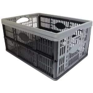 Optimal Products Strong Folding Collapsible Plastic Storage Crates Boxes Stackable Basket 32L (PACK OF 2)