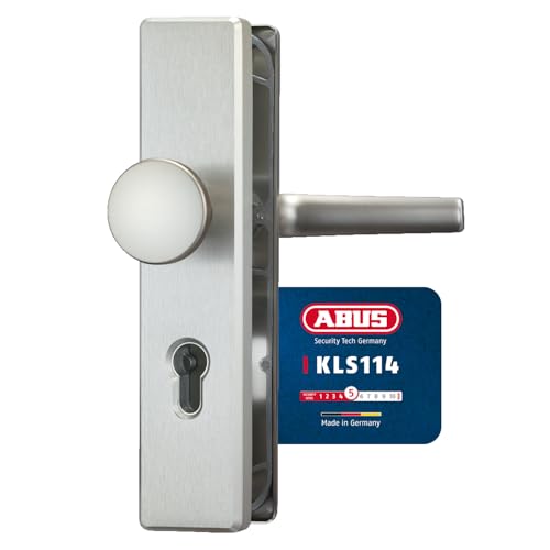 ABUS Türbeschlag KLS114 - für Wohnungstüren mit 72 mm Abstandsmaß - Türgriff innen, Türknauf außen - für nach links und rechts öffnende Türen - VdS anerkannt - F9 (Edelstahl-Look)