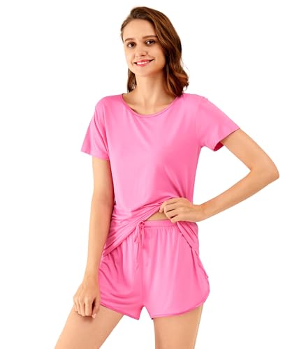 Image of WiWi Viscose from Bamboo Pajamas Set for Women Super Soft Short Sleeve Cooling Summer Plus Size Pjs Sets Sleepwear S-4X