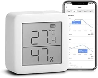 SwitchBot Room Thermometer Hygrometer indoor, Bluetooth Digital Temperature Humidity Sensor with Smart Alert & Data Storage, LCD Screen Digital Thermometer for Room Temperature