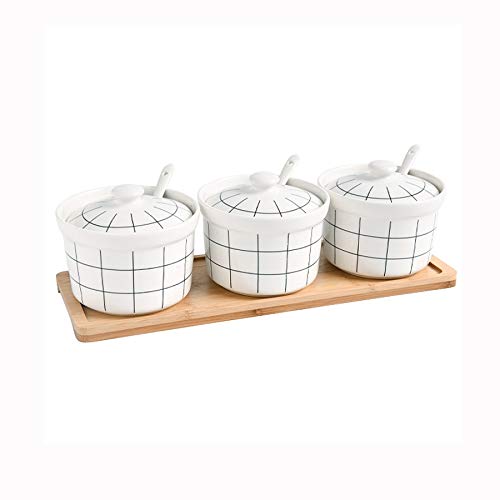CMBSSTFC Barattoli per condimenti, Contenitore per Sale da Cucina, Set di Bottiglie per condimenti Contenitore per Zucchero in Ceramica Scatola per condimenti con Coperchio e Cucchiaio Pentola per