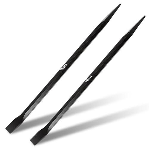 20 Inch Heavy Duty Alignment Pry Bar Sleever Bar with Pointed Tip & 15 Angled Chisel Ironworker Pry Bar for Construction Industrial Use Hex Anti-Roll Design Black -2 Pack