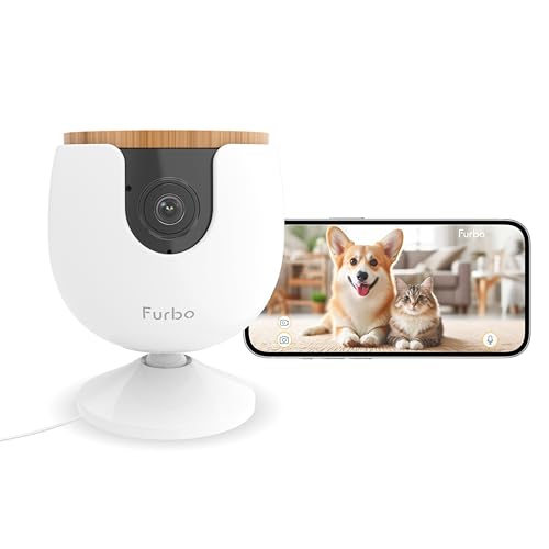 Furbo Mini Videocamera per animali domestici [BASE]: Con App su telefono, visione notturna a colori, audio a due vie, avvisi di abbaio o miagolio, progettata per cani o gatti, telecamera per interni
