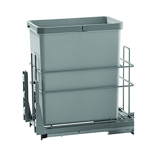 IMEX - 30 Qt. 7.5 Gal Single Pull Out Under Mount Waste Container - Kitchen Trash Garbage Can & Bin for Under Counter Cabinet - Gray Plastic Dustbin Mountable Basket - Fits 12” Cabinet Opening (S)